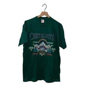 90s Vintage Crested Butte CO Colorado Ski Winter Skiing Green Shirt VTG L Large